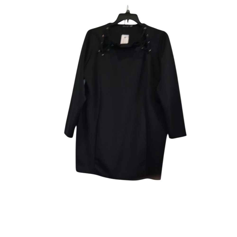 Boohoo Black Long Sleeve Lace Up Neck Grommet Tunic Shift Dress Size 20